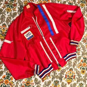 Vintage 1960s Great Lakes Cessna Pilot Red Nylon Flight Windbreaker Jacket - L